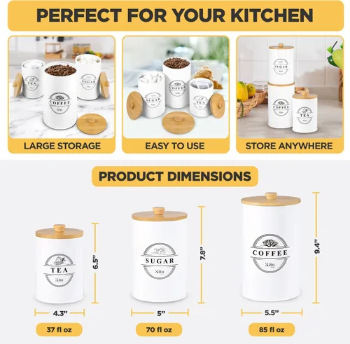 Miniatura 5 de Juego de recipientes Kito LIVING para almacenamiento y organización en encimera de cocina con tapas de bambú, contenedores para despensa