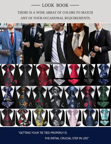 Miniatura 5 de HISDERN Corbatas florales tejidas clásicas de 3.4 pulgadas para hombre, corbata formal, bolsillo cuadrado para boda con caja de regalo de pañuelo