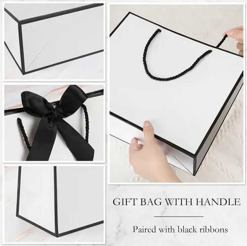 Miniatura 7 de Silkfly 12 bolsas de regalo con asas para dama de honor, 12 x 10 x 4 pulgadas, elegantes bolsas de regalo de bienvenida de boda con lazo para Blanco