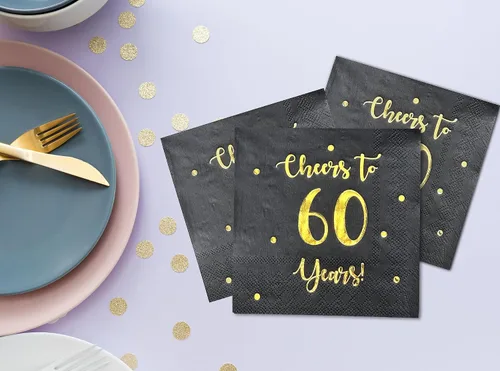 Miniatura 4 de Servilletas de cóctel de Cheers to 60 años, decoraciones de feliz cumpleaños 60 para hombres y mujeres, decoraciones de fiesta de aniversario