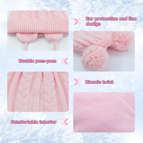 Miniatura 24 de Duoyeree Gorro de invierno para niños pequeños con solapa para las orejas, bufanda gruesa y cálida gorra de calavera para niños y niñas