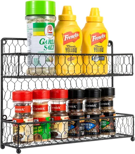 Miniatura 4 de MyGift Estante para especias de pared, estante de especias de 2 niveles, organizador de almacenamiento de tarros de condimentos sobre la estufa