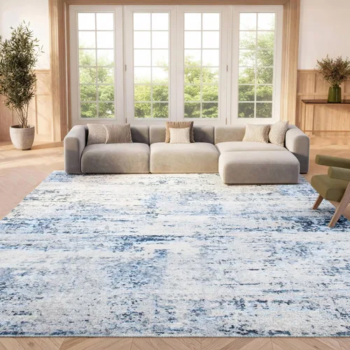 Miniatura 47 de SAFAVIEH Amelia Collection ALA700A - Alfombra decorativa de 2'2" x 4', diseño moderno abstracto, color marfil y azul, no desprende pelusa y de fácil