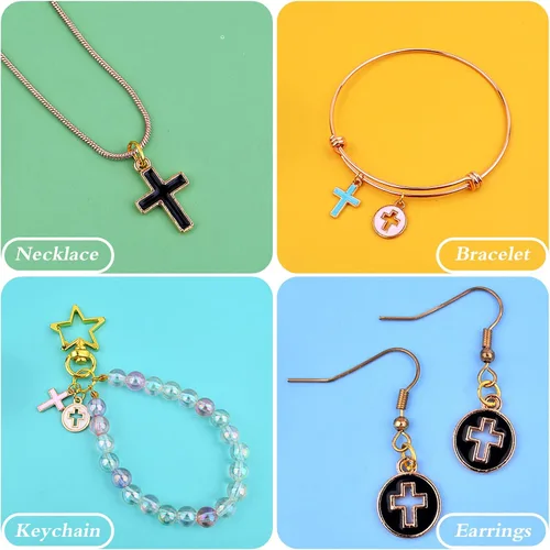 Miniatura 4 de Aylifu 40 dijes de cruz esmaltada de aleación de cruz religiosa crucifijo de Jesús, accesorios de joyería para Pascua, bricolaje, collares