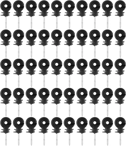 Miniatura 7 de 50 unidades/juego de aisladores eléctricos de cerca, aisladores de anillo de rosca negro, accesorios de sistema de rejilla de cercas eléctricas