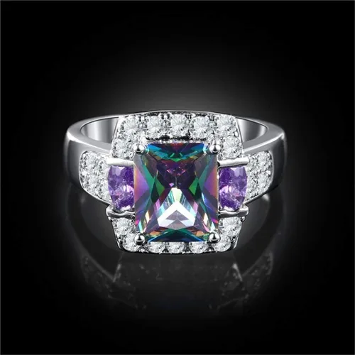 Miniatura 2 de Ai.Moichien Anillos de compromiso para mujer con topacio arcoíris chapado en plata, anillos de compromiso vintage