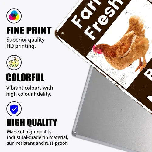 Miniatura 2 de Letrero de metal vintage de hojalata – Nuggets de granja fresca – Venta de huevos de gallina, mercado, granja, granero, baño, patio, regalos