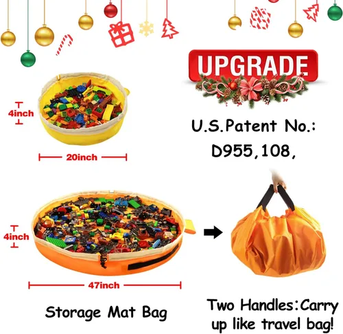 Miniatura 2 de Bolsa de almacenamiento de juguetes para tapete de juego Lego - Organizador de juguetes Duplo con cordón para niños, con bordes, puede ser un regalo