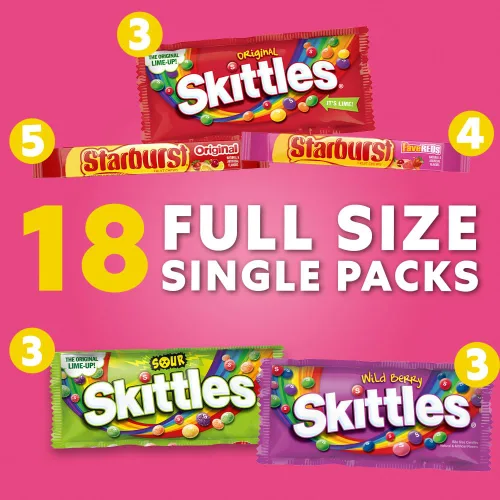 Miniatura 5 de SKITTLES & STARBURST - Surtido de caramelos de tamaño completo 37.05 onzas. Caja de 18