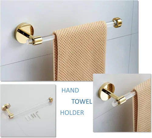 Miniatura 3 de Juego de accesorios de baño acrílico dorado – Juego de accesorios de baño Toallero de barra de toalla – Soporte de toalla de baño montado