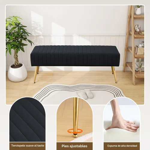 Miniatura 5 de Furnimart Banco otomano de 44 pulgadas para dormitorio, banco tapizado en el extremo de la cama con patas doradas para sala de estar, dormitorio