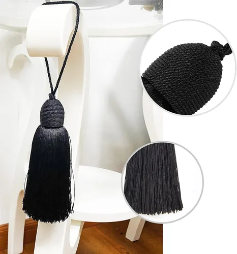 Miniatura 3 de 2 dijes de borla de poliéster con lazo, accesorios de manualidades hechos a mano para decoración del hogar y muebles (negro)