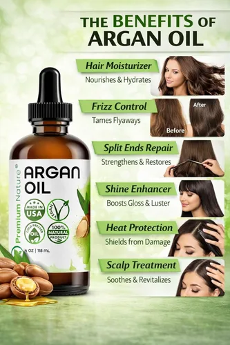 Miniatura 5 de Premium Nature Aceite de argán para el cabello, virgen, 100% puro, prensado en frío, aceite de argón para el cabello, estimula el crecimiento