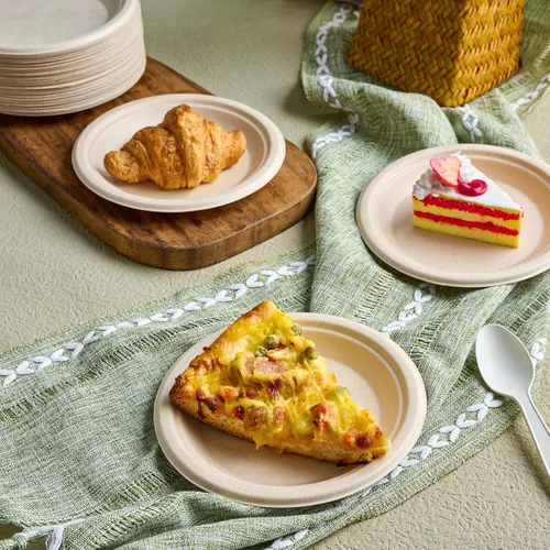 Miniatura 4 de Vplus Paquete de 125 platos de papel de 6 pulgadas, 100% compostables, platos de papel desechables de alta resistencia, bagazo, natural