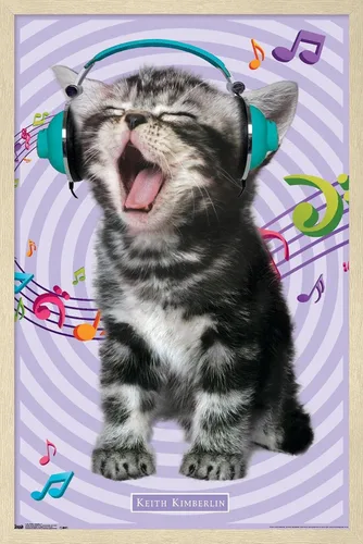 Miniatura 16 de Trends International Keith Kimberlin - Gato - Póster de pared cantando, 14.725 x 22.375 pulgadas, versión con marco de madera tipo granero