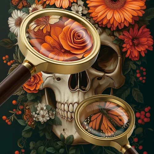 Miniatura 8 de Rompecabezas vintage de esqueleto floral de 1000 piezas para adultos – Desafiante arte de esqueleto oscuro de Halloween, acabado mate premium, 27.56