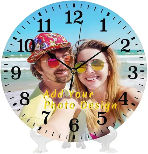 Miniatura 14 de Reloj de pared personalizado, reloj personalizado con texto de 4 imágenes, reloj de fotos silencioso redondo personalizado de PVC, regalos