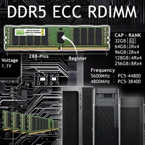Miniatura 2 de NEMIX RAM Memoria de servidor registrada DDR5 4800MHz PC5-38400 2Rx8 1.1V CL40 288-PIN ECC RDIMM de 32 GB (1 x 32 GB)