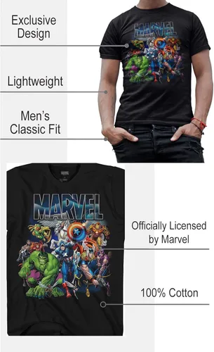 Miniatura 2 de Marvel with Wings - Camiseta gráfica para hombre, Negro