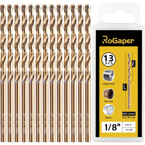 Miniatura 13 de Brocas de cobalto de 1/4 de pulgada, paquete de 13 unidades de M35 HSS, punta de 135 grados, juego de brocas helicoidales de longitud Jobber