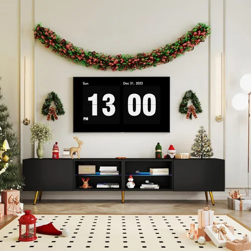 Miniatura 3 de Bonzy Home Soporte de TV de 86 pulgadas, moderno centro de entretenimiento para TV de 75 pulgadas, mesa consola de televisión con gabinetes de Negro