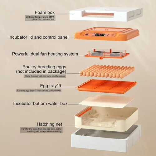 Miniatura 8 de 108 incubadoras para incubar huevos, incubadora de huevos con giro automático y control de humiditu, 6 modos de incubación de temperatura, pantalla
