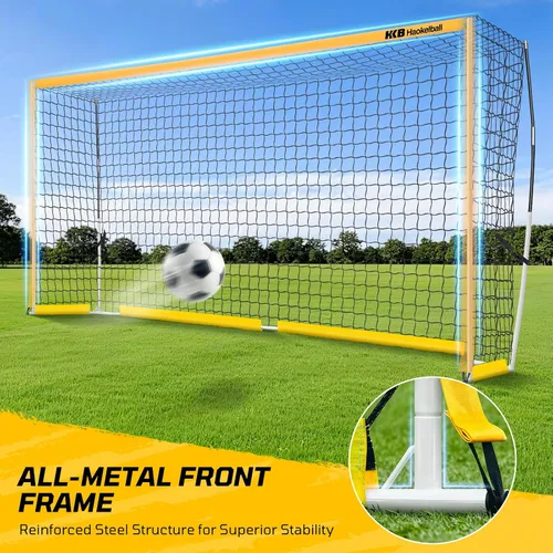 Miniatura 3 de Haokelball Portería de fútbol portátil para patio trasero, red de fútbol de 12 x 6 pies con poste de metal para práctica de adultos y jóvenes