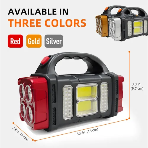 Miniatura 3 de Linterna solar de mano, 4 modos de iluminación, luz de trabajo LED recargable, USB-C y linterna portátil con energía solar, luz de campamento de Rojo