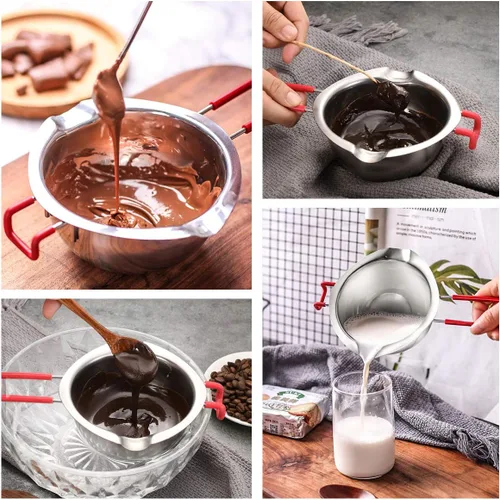 Miniatura 3 de Paquete de 2 ollas de acero inoxidable con doble caldera de chocolate, olla para derretir jabón, velas, caramelos, caramelos, velas, cera, a prueba