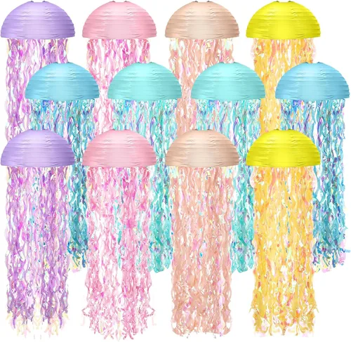 Baquler Juego de 12 linternas de papel de medusas de 10 pulgadas, linternas semicírculas de sirena, decoración colgante para aula, baby shower, bajo