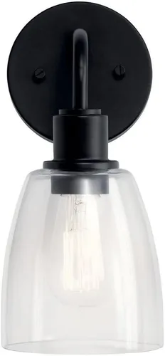 Miniatura 4 de Kichler Meller de 11 pulgadas, lámpara de pared de 1 foco con vidrio transparente en negro