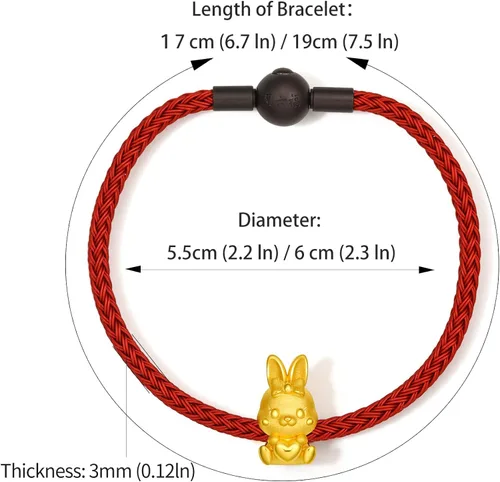 Miniatura 2 de ZHOU LIU FU Pulseras de oro real para mujer, pulsera de conejo de la suerte, joyería de oro de 24 quilates, pulsera roja, dije de oro sólido