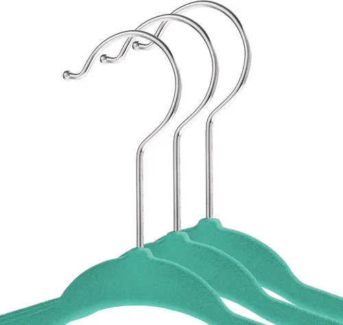 Miniatura 2 de Casafield 50 perchas de terciopelo para bebé, tamaño de 11 pulgadas para ropa de bebés y niños pequeños, color verde azulado