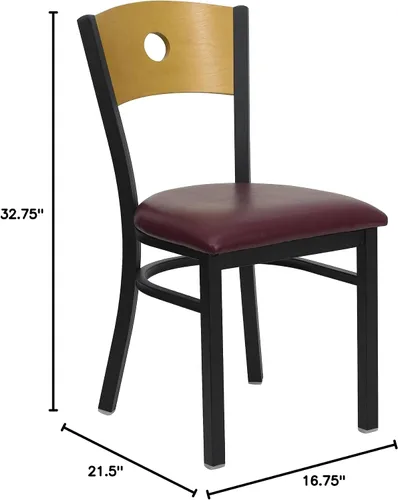 Miniatura 2 de Flash Furniture HERCULES Series Silla de restaurante de metal con respaldo circular negro, respaldo de madera natural, asiento de vinilo negro