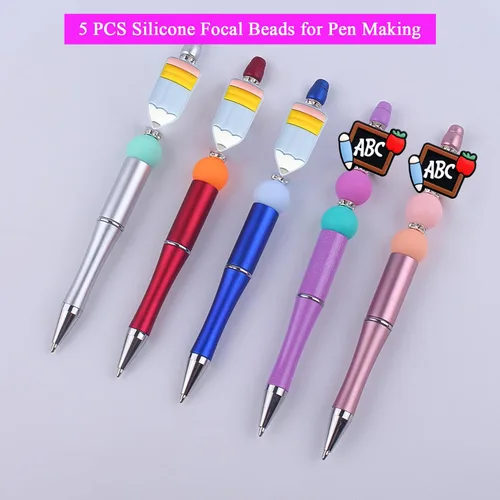 Miniatura 2 de Focal - 5 cuentas de silicona para profesores con formas de pizarra, personajes de dibujos animados coloridos, espaciadores de lápices para hacer