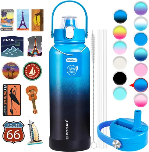 Miniatura 35 de Botella de agua aislada con tapa, bota y calcomanías, botella de acero inoxidable de 24 onzas, sin sudor, mantiene el frío las 24 horas, botella