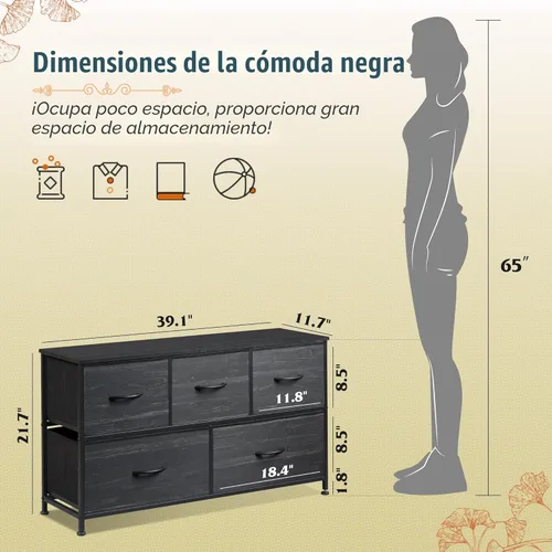 Miniatura 3 de WLIVE Cómoda para dormitorio con 5 cajones, cómoda ancha, cómoda de tela, unidad organizadora de almacenamiento con contenedores de tela