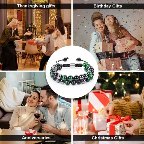 Miniatura 6 de Pulsera de triple protección de 0.315 in y 0.394 in para mujeres y hombres, pulsera de piedra natural, ojo de tigre natural, obsidiana y hematita