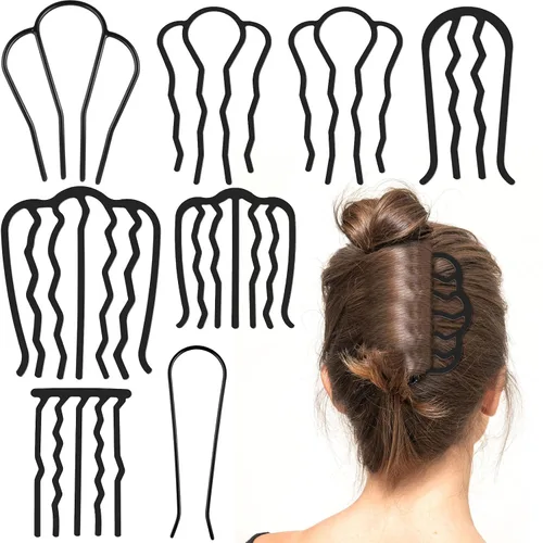 Miniatura 8 de Peines para el cabello en forma de U para mujer, estilo vintage estilo vintage (Negro)