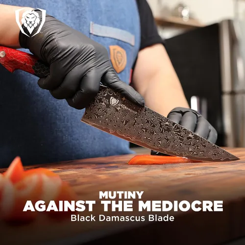 Miniatura 5 de Dalstrong Cuchillo de chef de 8 pulgadas - Serie Scorpion - Acero V12 Ultra™ japonés exclusivo - Damasco negro - Mango de resina negra y roja