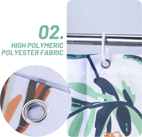Miniatura 4 de Cortina de ducha verde floral (72 x 72 pulgadas), cortinas de ducha con hojas tropicales de flores, juego de cortina de ducha de tela de poliéster