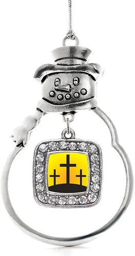 Miniatura 70 de Inspired Silver - Adorno de rodillo de reina - Adorno cuadrado de plata con muñeco de nieve con joyas de circonita cúbica
