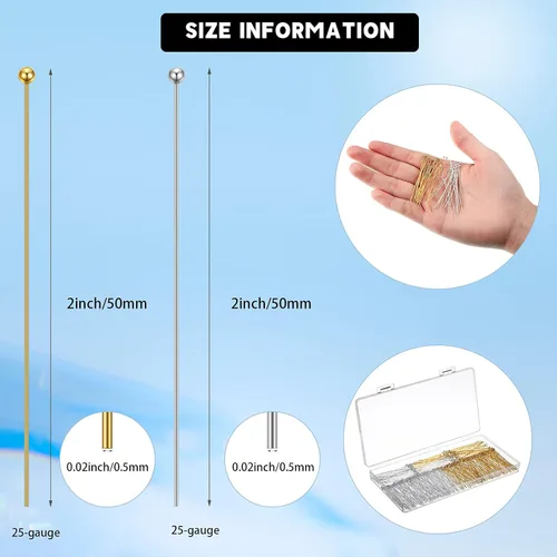 Miniatura 2 de Waydress 500 piezas de alfileres de ojo de 2 pulgadas con cabeza plana para hacer joyas, suministros de joyería de 50 mm de latón con bolas