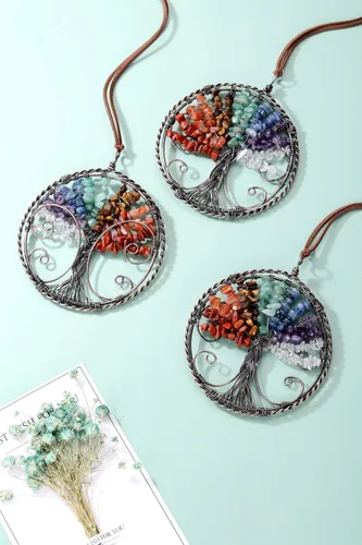 Miniatura 2 de PESOENTH Piedras de chakras, cristales curativos, árbol de la vida, atrapasueños, decoración para colgar en la pared, regalos para mujeres