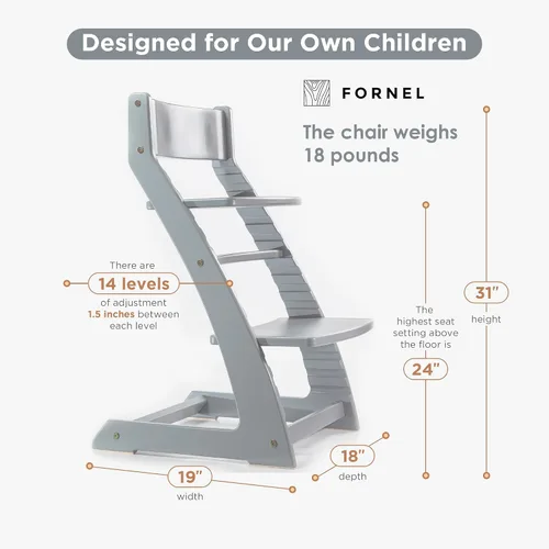 Miniatura 2 de Fornel Silla alta de madera para bebés y niños pequeños, altura ajustable, fácil de limpiar, silla de comedor para niños de 3 años a 200 libras, Gris