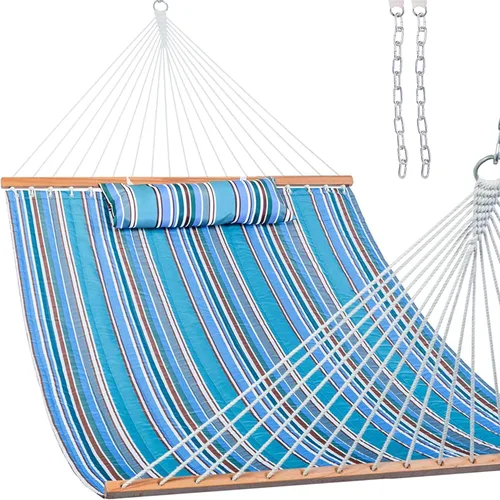 Miniatura 8 de Lazy Daze Hammocks - Hamaca doble de tela acolchada de 12 pies con barras de suspensión y almohada desmontable, capacidad de carga de 450 libras