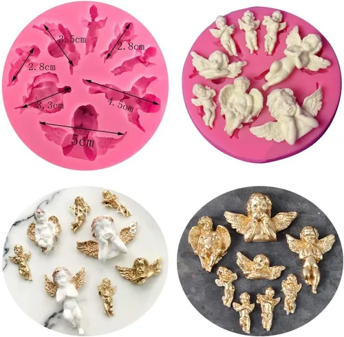 Miniatura 5 de HiParty 3 unids/set mini ángel bebé & alas Fondant moldes Angelic Querub silicona pastel herramientas de decoración de moldes de arcilla polimérica