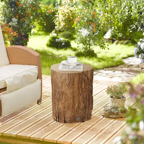 Miniatura 2 de HOMCOM Taburete de tocón de árbol, mesa auxiliar decorativa con mesa redonda, mesa auxiliar de hormigón con acabado de grano de madera