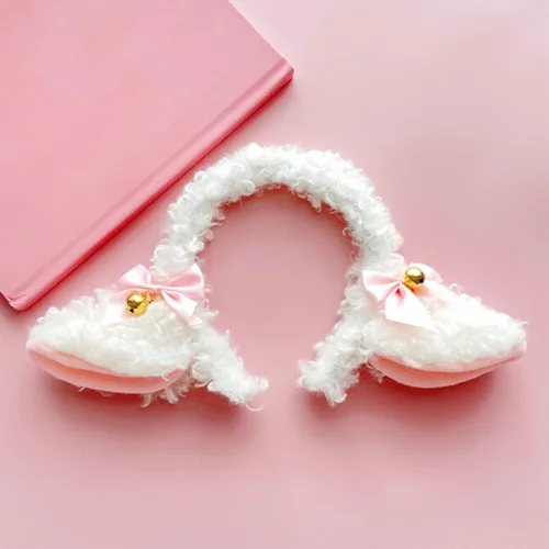 Miniatura 2 de Banda de pelo con orejas de cordero, nudo de lazo, campana, adorno decorativo para el cabello, peluche femenino de dibujos animados, diadema