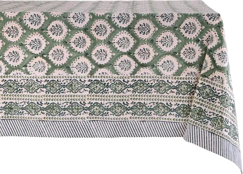 Miniatura 22 de ATOSII Mantel Redondo Bohemio Jade de Algodón 100%, Mantel de Lino con Estampado Floral de Bloques para Comedor, Fiestas, Bodas, Exteriores I